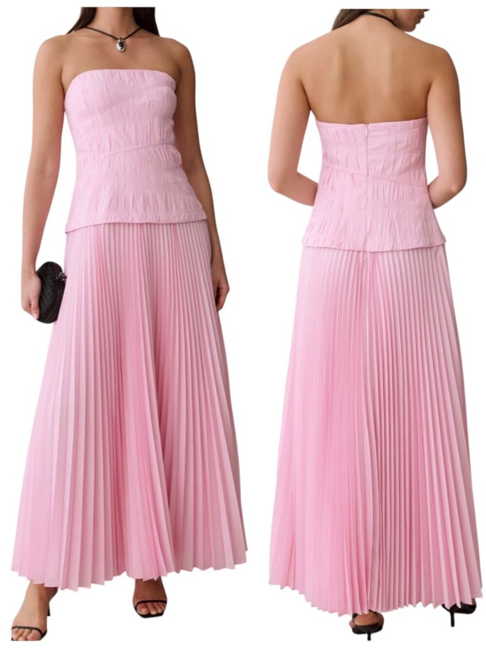 O.P.T. Ada Dress Pink Strapless Pleated Maxi Dress Size 4 NWT